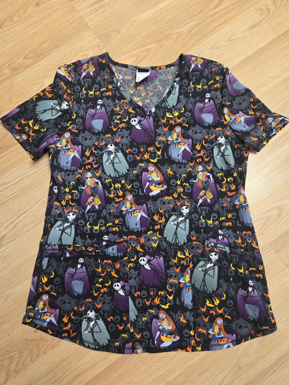 Nightmare Before Christmas Short-Sleeve V-Neck Scrub Top